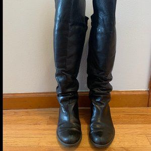 Knee-High Black Leather & Suede Boots